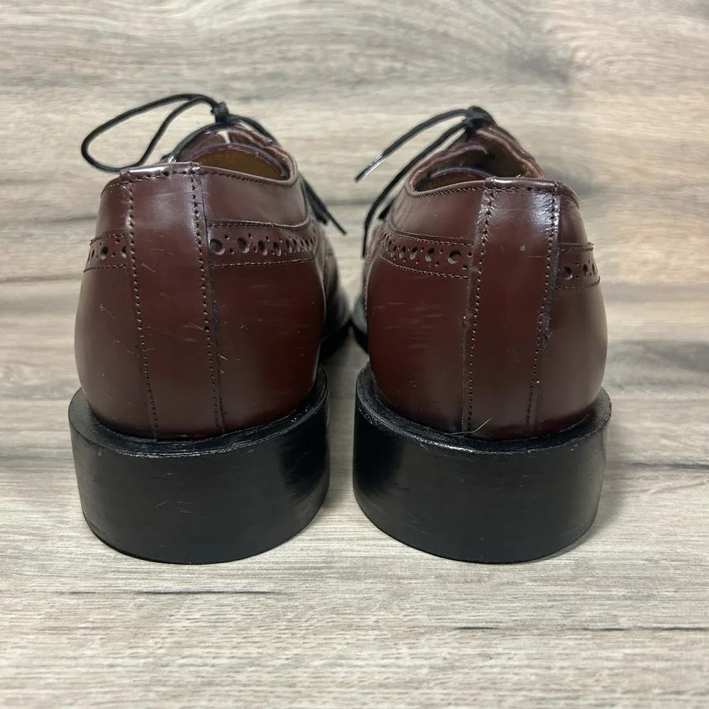 Hitchcock Shoes Size 9.5 3E Mens Burgundy Leather Dress Oxford Wing Tip Wide EEE